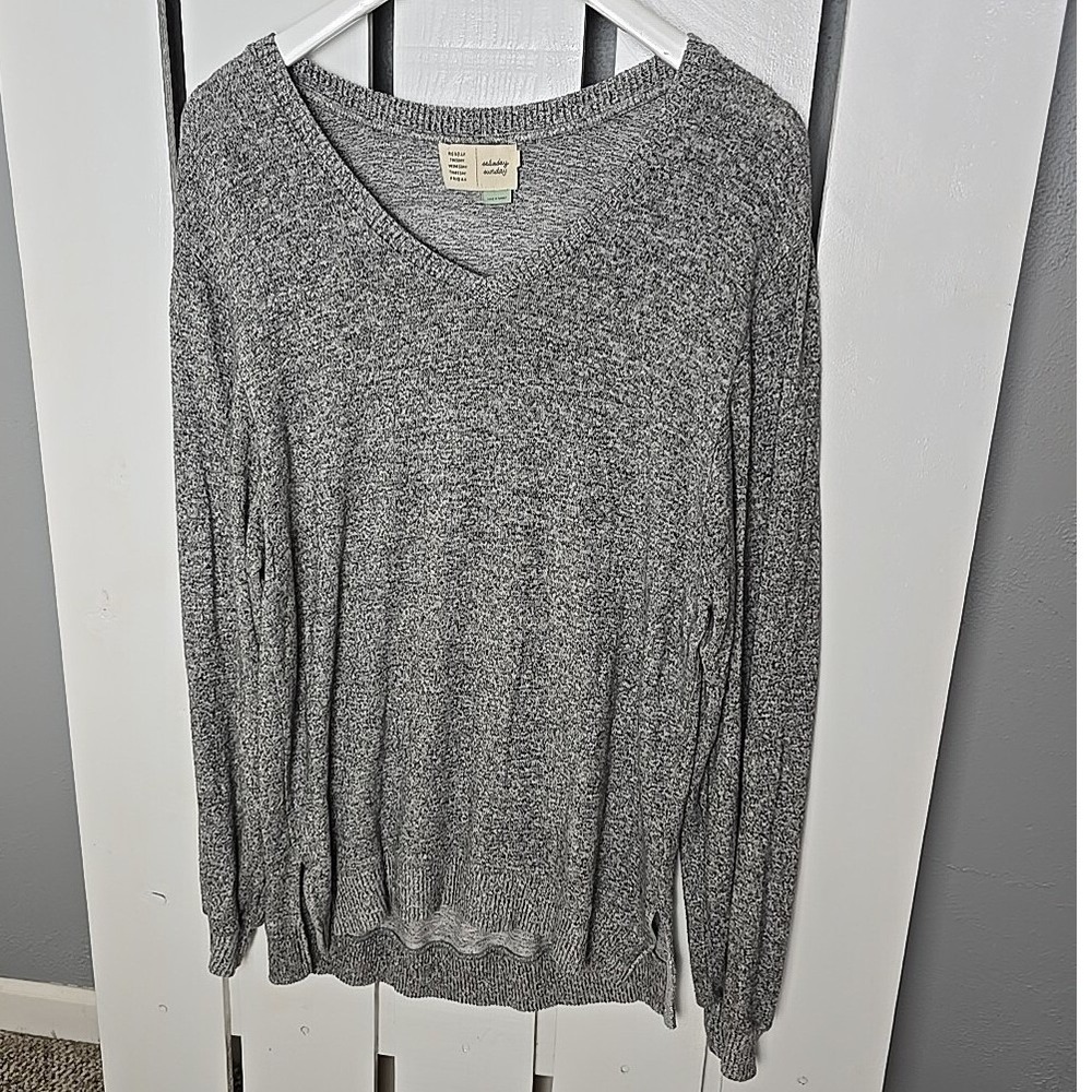 Saturday Sunday Oversized Heather Grey V Neck Sweater Tunic Lightweight Anthro S